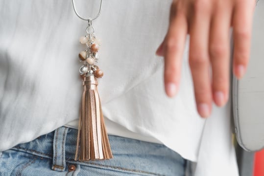 Stone Leather Tassel Necklace